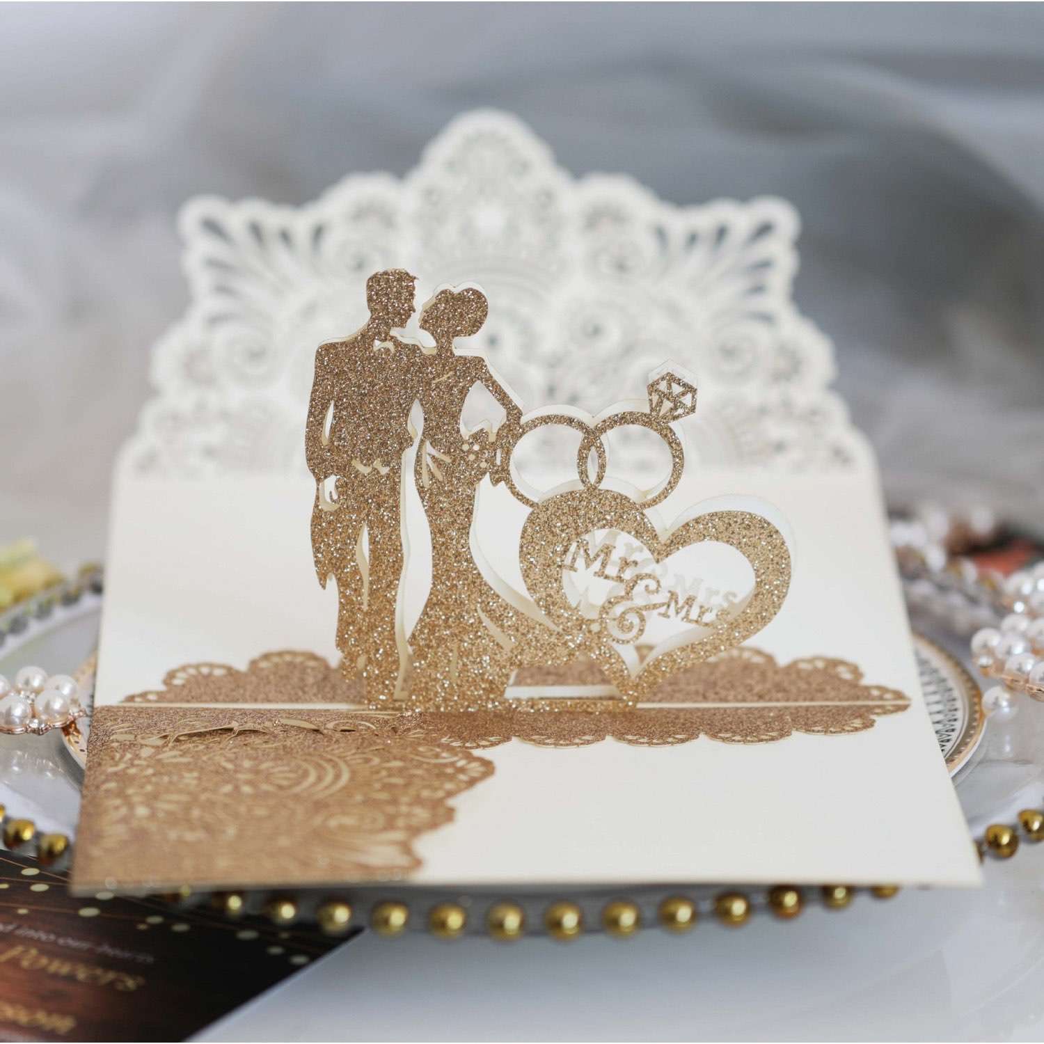 3D Marriage Invitation Card Laser Cut Invitation Wedding Card Glitter Paper